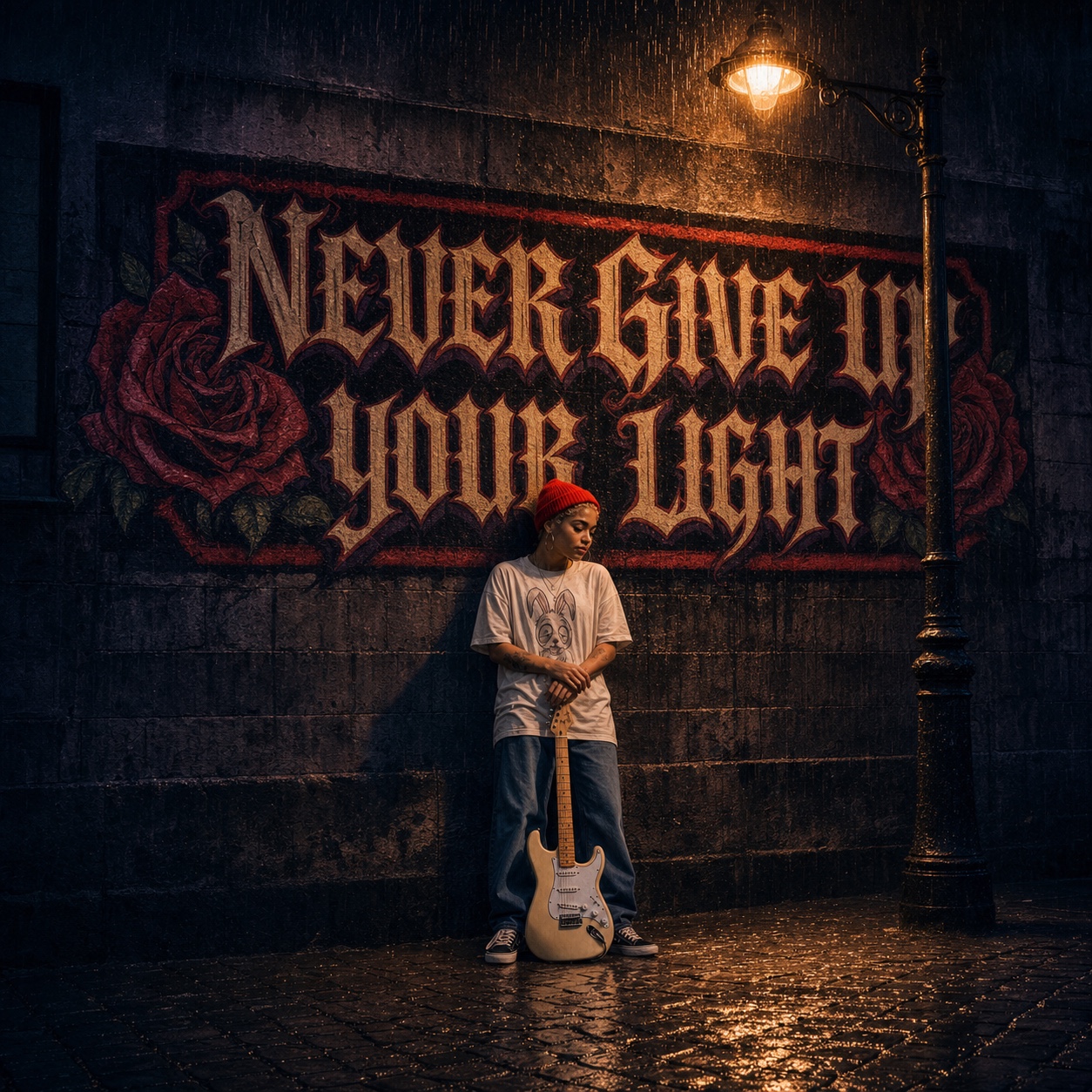 Capa oficial de Never Give Up Your Light