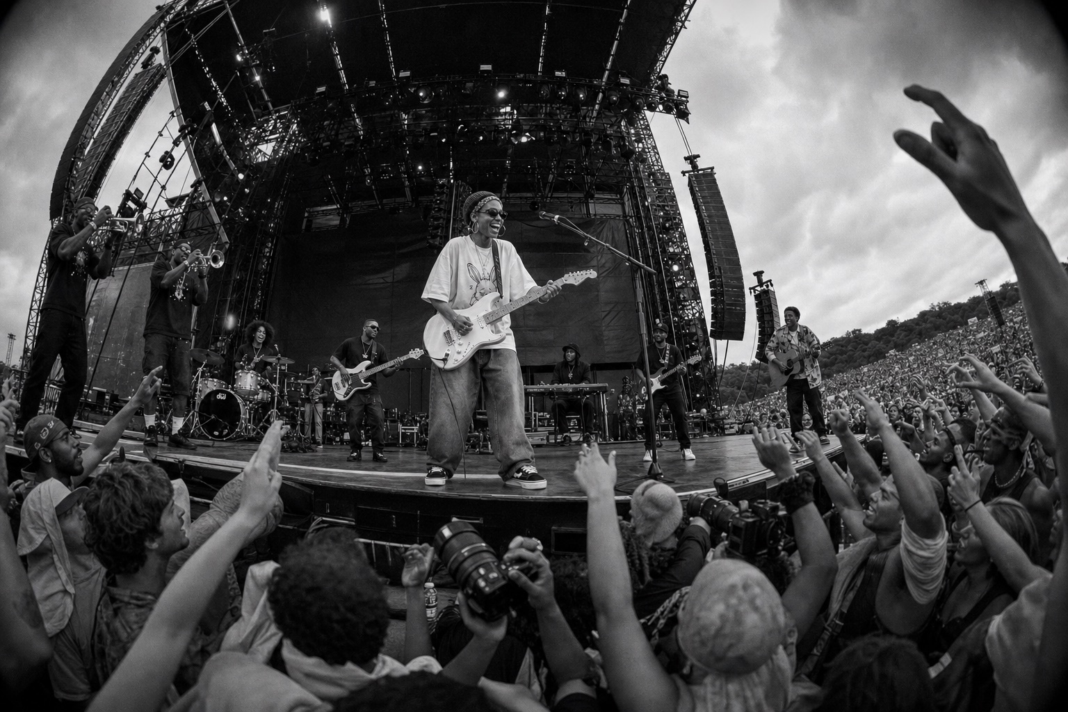 Banda inteira vista da grade com lente fisheye